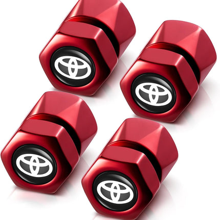 Red Metal Tire Valve Stem Caps, 4 Pack