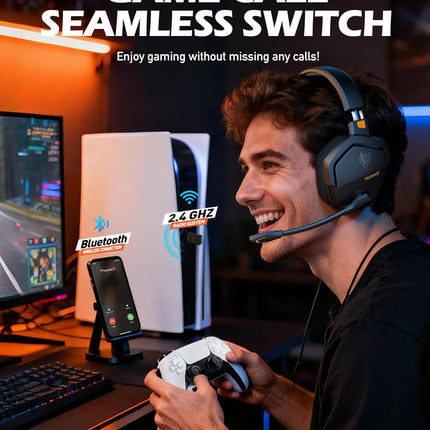 Wireless Gaming Headset with Mic, 100-Hour Battery, 23ms Sync - Orange