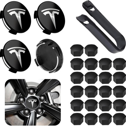 4 Pack 2.2 in Wheel Center Hub Cap Kit with Lug Nut Covers, Black & Silver