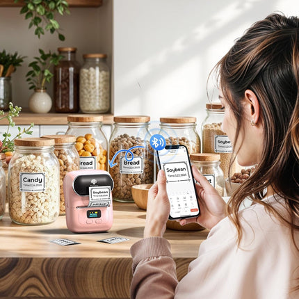 Phomemo Label Printer - M110 Thermal Label Printer Barcode Label Maker Mini Bluetooth Sticker Printer for Small Business, Home, Office, Logo, Address, Name Tag, Clothing, Organizing, Pink