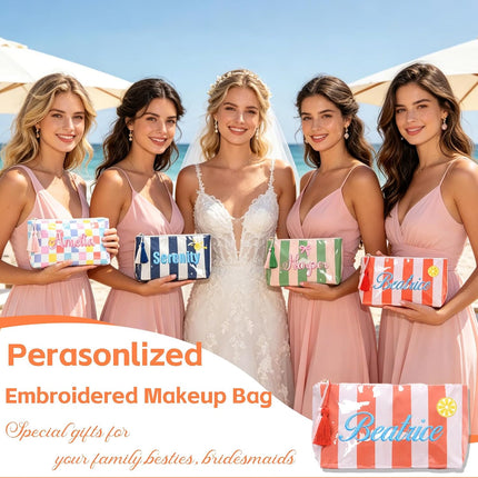 GlowEssence EsenciaLuz Embroidered Travel Makeup Bag for Women, Custom Waterproof Striped — Beauty & Self-Care