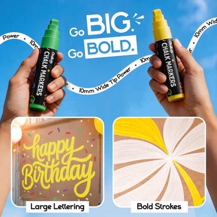 Washable Jumbo Liquid Chalk Markers for Glass and Boards, 10mm, 12 Pack