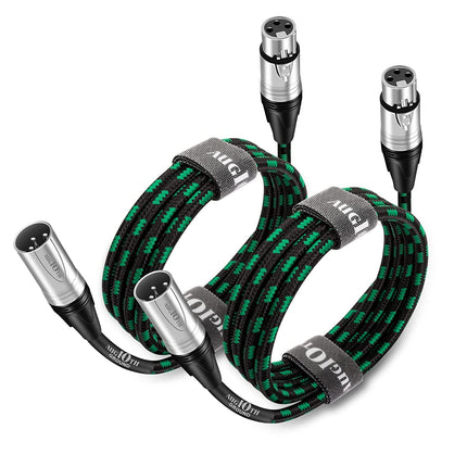 10 ft Green 3-Pin Male to Female XLR Microphone Cables, 2 Pack