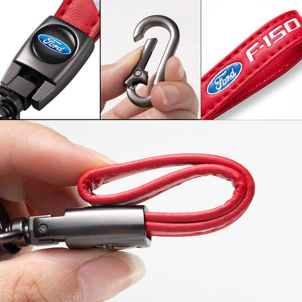 Black Genuine Leather Braided Car Keychain