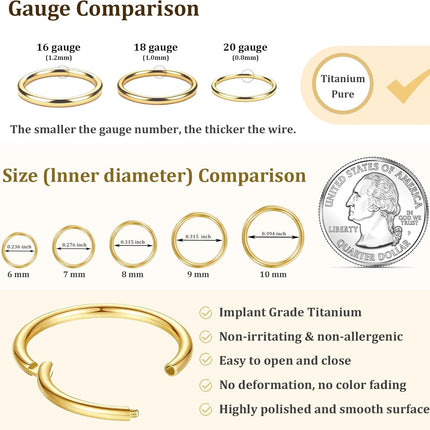 20G 7mm Gold Titanium Nose Ring Hoop