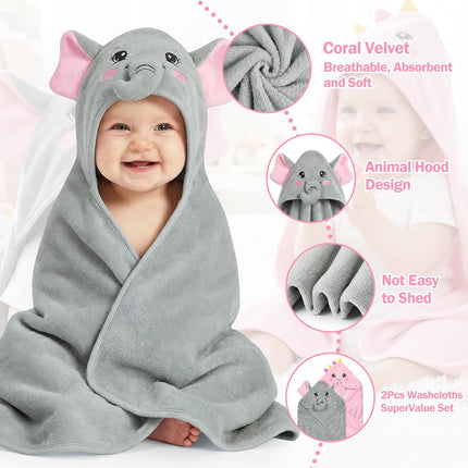 2-Pack Ultra Soft Hooded Baby Towels for Newborns, Infants, and Toddlers
