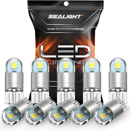 194 LED Bulb 6000K White, T10 168 2825 W5W, Pack of 10