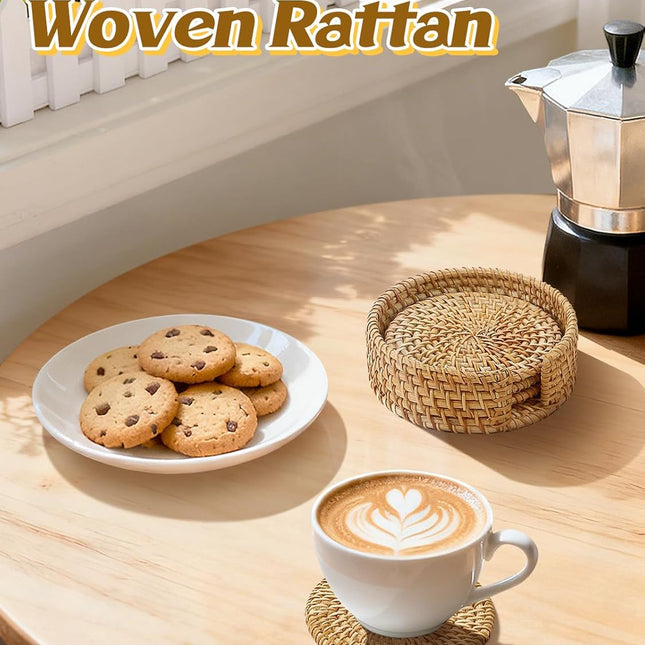 Natural Rattan Coasters with Holder