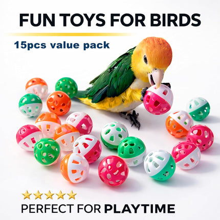 15-Pack Colorful Bird Jingle Ball Toys, 1.5 in