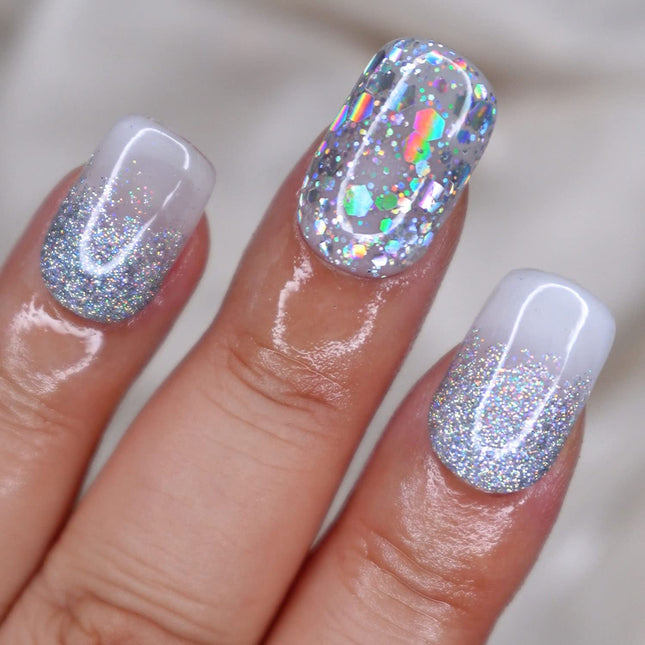 10-Piece Futuristic Holo Silver Glitter Press-On Nails