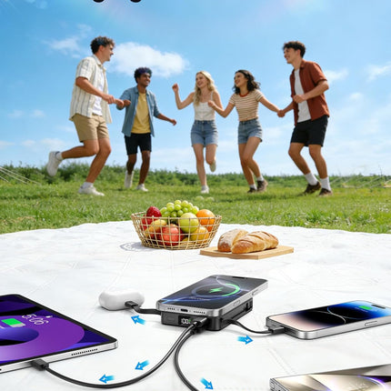Magnetic Portable Charger with Built-In Cable, 22.5W 10000mAh, Black