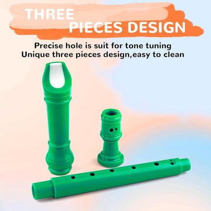 Green 8-Hole Soprano Descant Recorder with Cleaning Rod and Case Bag