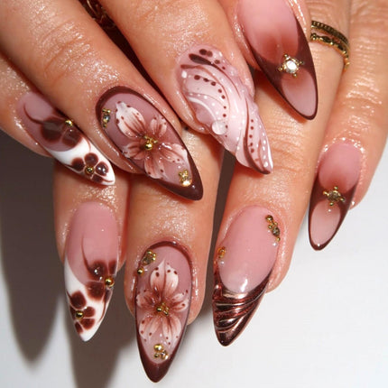 24-Piece Brown French Tip Almond Press-On Nails