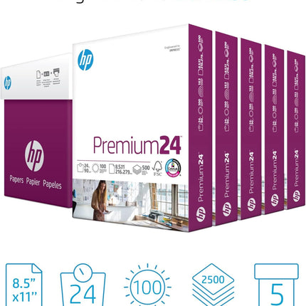 HP Printer Paper | 8.5 x 11 Paper | Premium 24 lb | 5 Ream Case - 2500 Sheets | 100 Bright | Made in USA - FSC Certified | 115300C