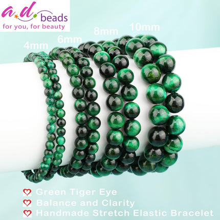 10mm Green Tiger Eye Elastic Stretch Bracelet