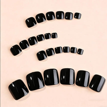 SourceToHome FuenteACasa 24pcs Black Toe Nail Press Ons Square Toe Press On Nails Pre-Designed Soft — Home & Lifestyle