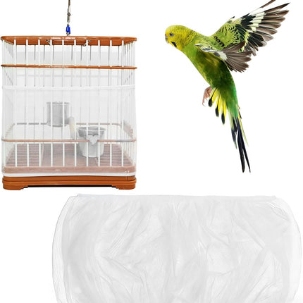 Bird Cage Seed Catcher Guard, Adjustable Stretchy Net Cover for Parrot Enclosures, Bird Cage Skirt Netting, Seed Catcher for Protective Shield for Parrot Enclosures (White)