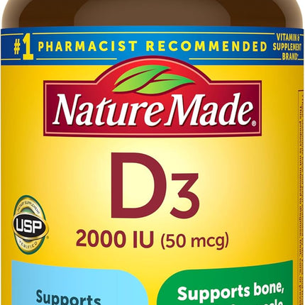 Nature Made Vitamin D3 2000 IU 250 Softgels bottle front