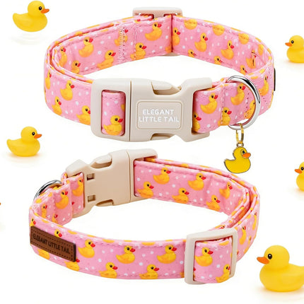 Rubber Duck Print Adjustable Cotton Dog Collar for Medium Dogs