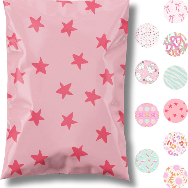 14.5x19 Seeing Stars Pink Designer Poly Mailers, 100 Pack