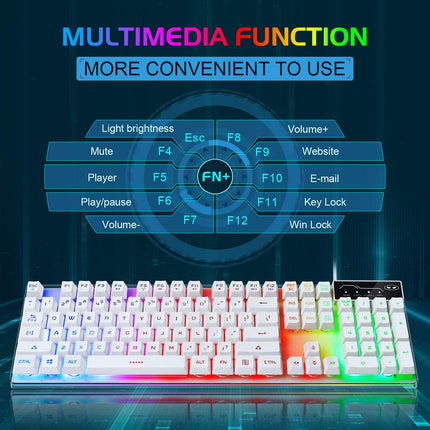 White RGB LED Backlit Gaming Keyboard and Mouse Combo for PC/Laptop