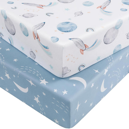 2-Pack Blue Rocket Fitted Crib Sheets, 52" x 28"