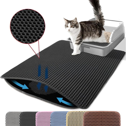 Black Double Layer Honeycomb Cat Litter Mat, 24 x 18 Inches