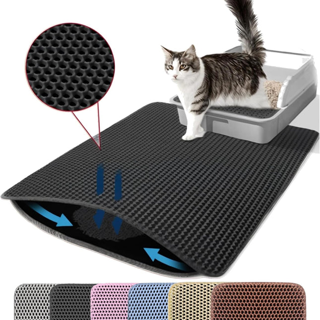 Black Double Layer Honeycomb Cat Litter Mat, 24 x 18 Inches