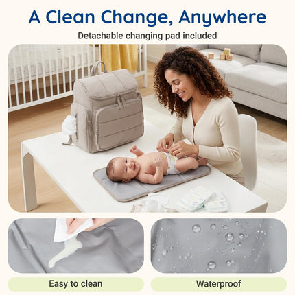 Coffee Diaper Bag Backpack with Changing Pad and Stroller Straps