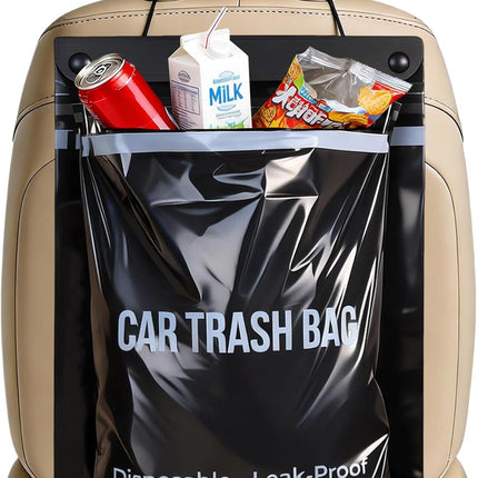 50 Count Recycled Disposable Car Trash Bags, 2.5 Gallon Leakproof Smellproof Hanging and Stick-On Bags