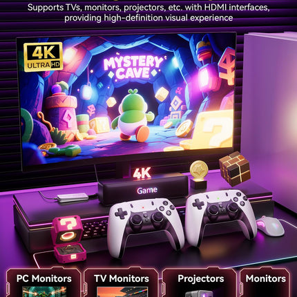 2026 Upgraded Retro Gaming Console with 4K HD HDMI Game Stick and 2 Wireless Controllers