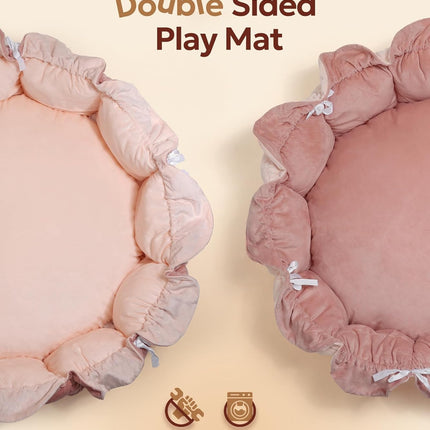 5-in-1 Thick Plush Baby Play Gym Mat with 6 Sensory Toys, Pink