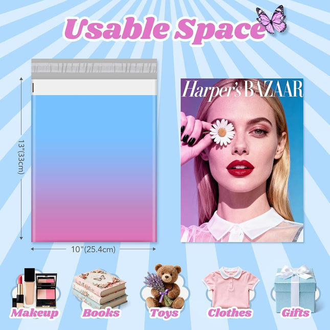 Cute Gradient Blue Pink Poly Mailers 10x13" 20-Pack
