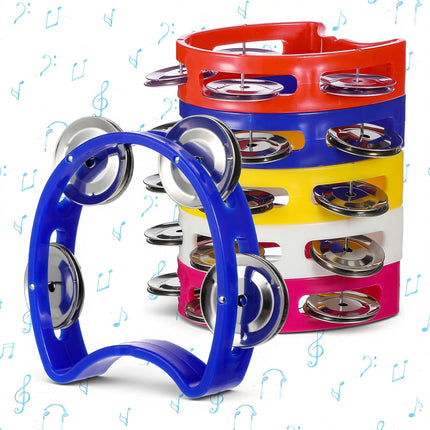 24-Piece Mini Plastic Percussion Tambourines with 4 Bells, 8 Colors