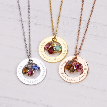 Personalized Birthstone Necklace for Mom with Kids Names