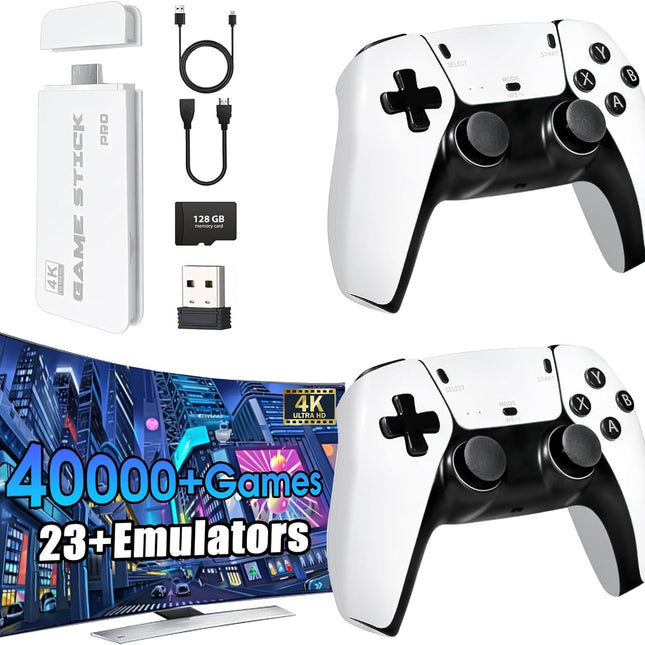 2026 New Wireless Retro Game Console, 23 Simulators, 40,000+ Games, 4K HD HDMI Plug & Play TV Gaming System with 2.4G Wireless Controllers, 128G