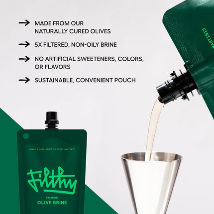 Premium Olive Brine Cocktail Mixer for Dirty Martinis, 8 oz Pouch, 2 Pack