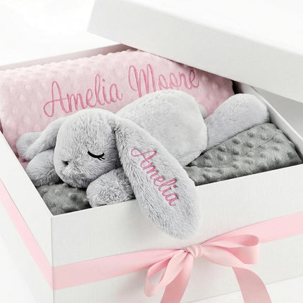 Personalized Baby Blanket and Plush Bunny Set
