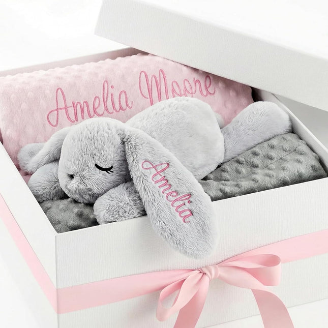 Personalized Baby Blanket and Plush Bunny Set