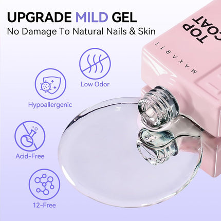 Gel Top and Base Coat Set, 2 PCS 15ml No Wipe Diamond-Shine Soak Off Gel