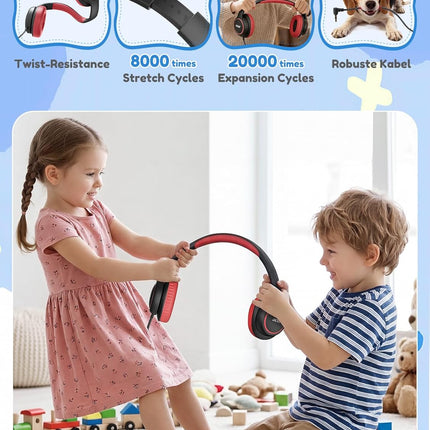 Kids Wired Over-Ear Headphones for School - Black Red