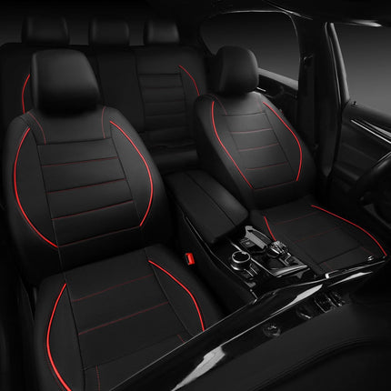 Universal Fit Waterproof Faux Leather Two Front Seat Covers, Black Red