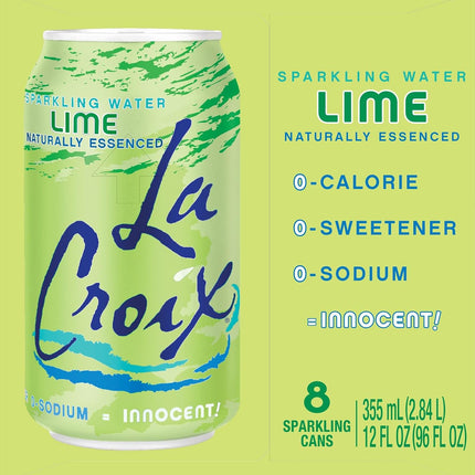 Lime Sparkling Water, 12 Fl Oz Cans, Pack of 8