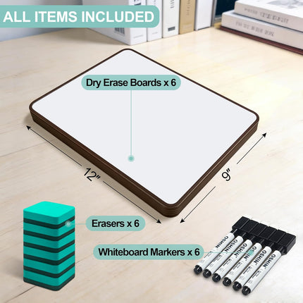 6 Pack Small White Boards, 9" x 12" Double Sided Personal Dry Erase Boards