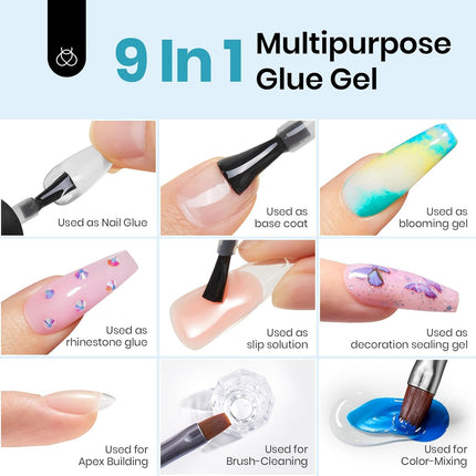9 In 1 Gel Nail Glue for Clear Acrylic Nail Tips, 2 Pcs 15ml