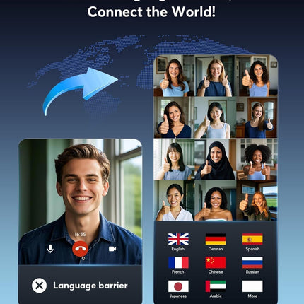 AI Translation Earbuds, 198+ Languages Real-Time Translator, 60H Playtime