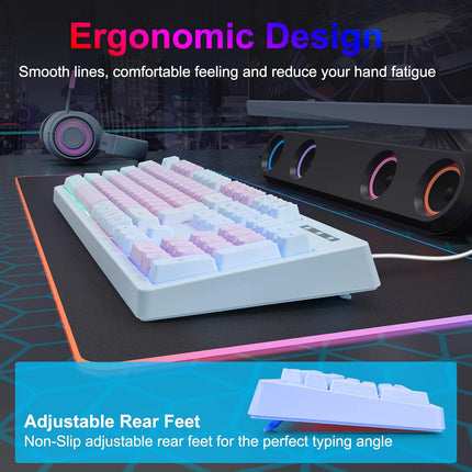 USB Wired Rainbow LED Gaming Keyboard, Purple Blue