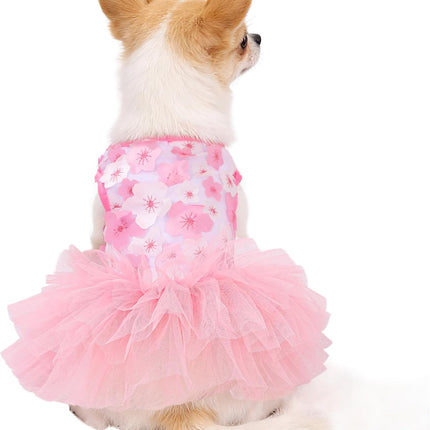 Pink Floral XXX-Small Dog Princess Dress with Bow Clip