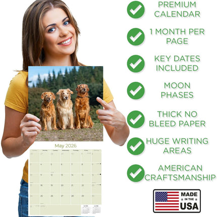 Golden Retriever Calendar 2027 - 16 Month Dog Wall Calendar