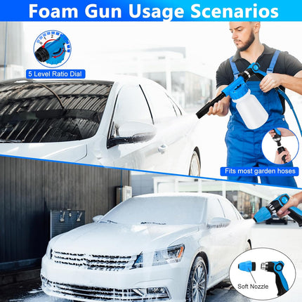 Car Wash Kit with Foam Gun, Brush Mop and Folding Bucket